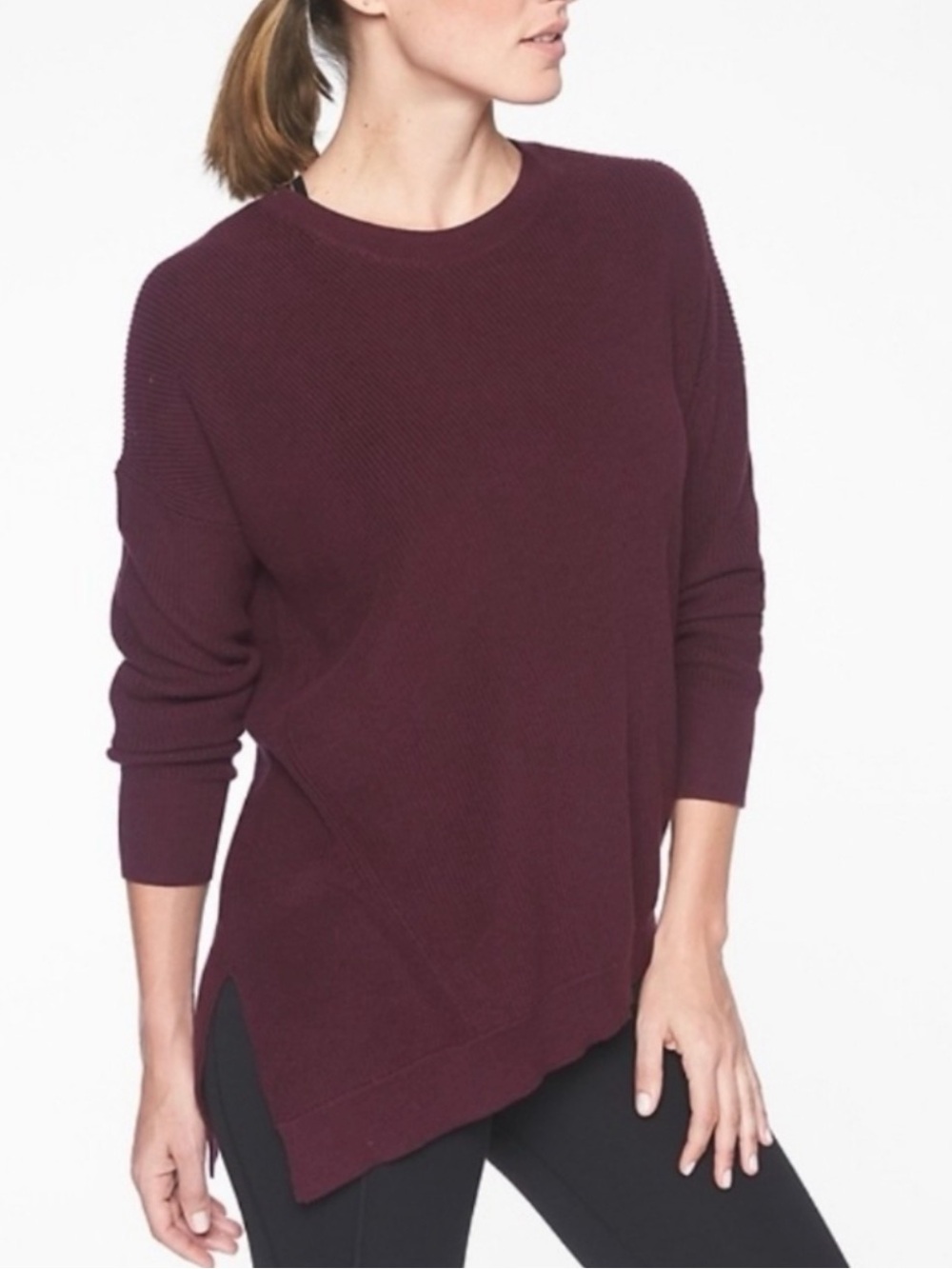 ATHLETA Crew Neck Dolman Sleeve Sweater Women's Medium Plumโ